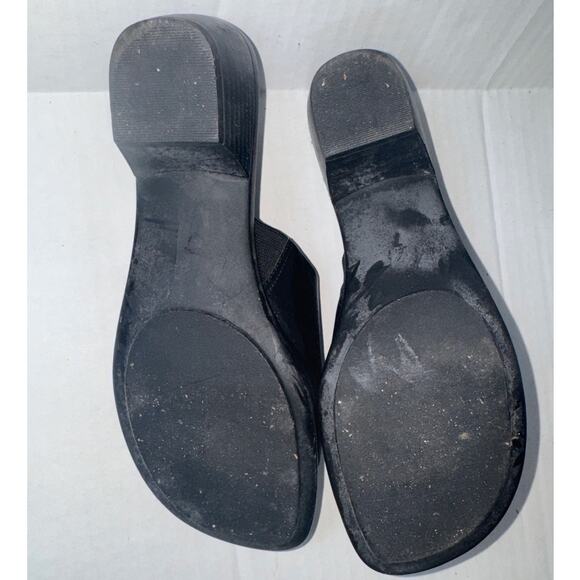 Y2K Black Nine West Leather Platform Slides Sandal Womens 7 Open Toe 1.5" Heel - Picture 5 of 7